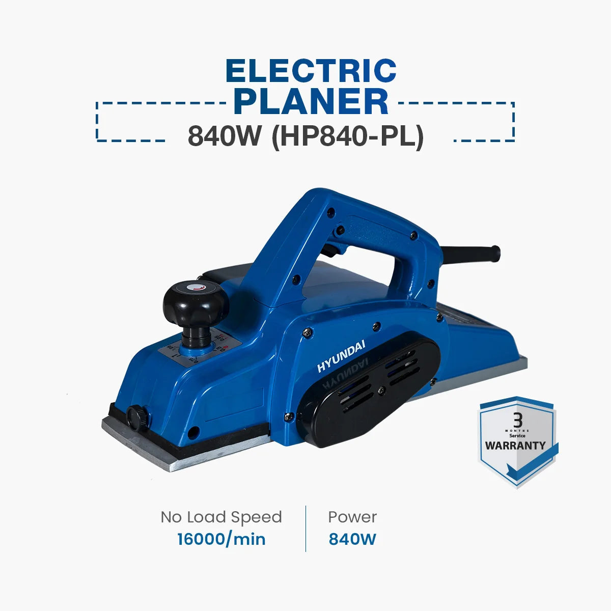 HYUNDAI 840W Electric Wood Planer Heavy Duty High Speed Handheld Power Planer HP840-PL Hyundai
